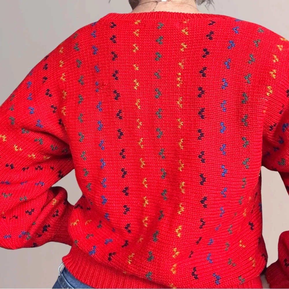 VINTAGE 80s Red Knit Dolman Sweater - Picture 4 of 5
